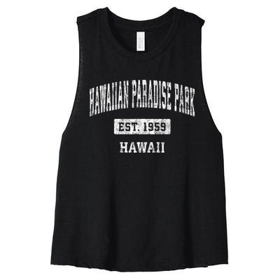 Hawaiian Paradise Park Hawaii Hi Vintage Established Sports Design Women's Racerback Cropped Tank