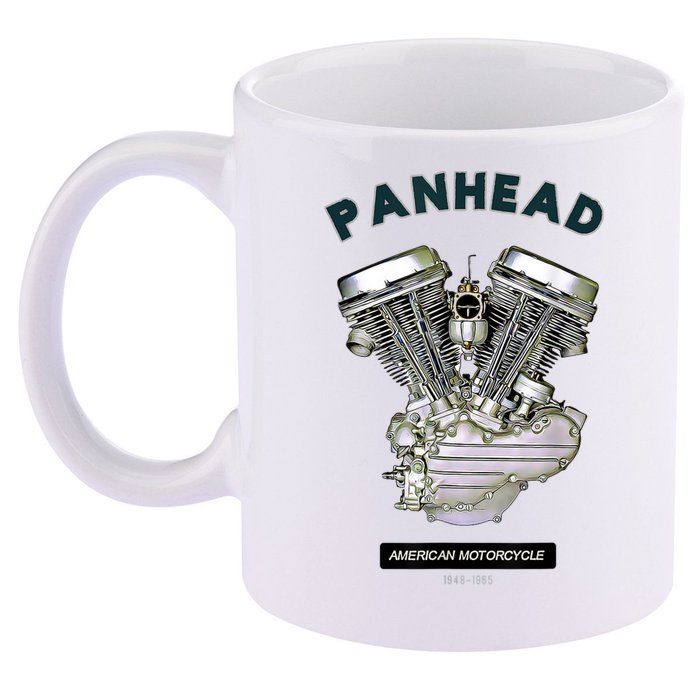 HD PanHead Retro VTwin Engine Motorcycle 48 65 Biker Gear 11oz C Handle Ceramic Mug