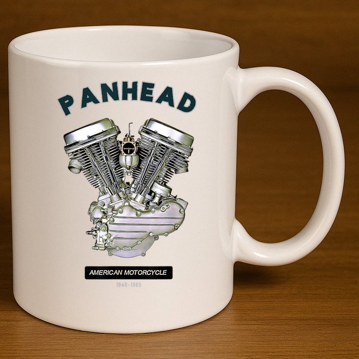 HD PanHead Retro VTwin Engine Motorcycle 48 65 Biker Gear 11oz C Handle Ceramic Mug