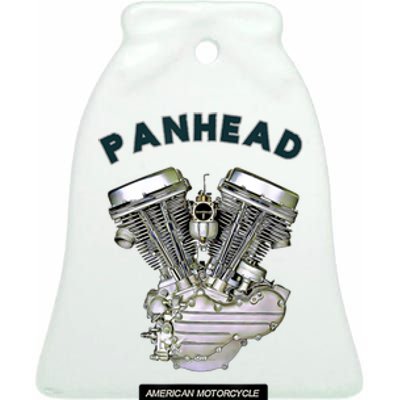 HD PanHead Retro VTwin Engine Motorcycle 48 65 Biker Gear Ceramic Bell Ornament