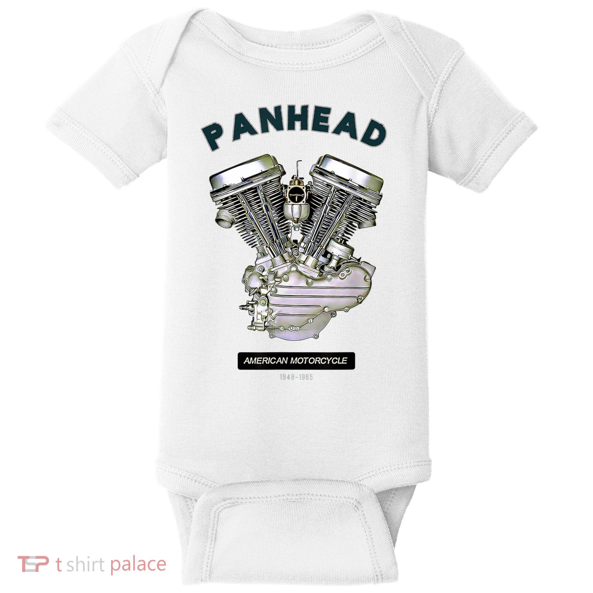 HD PanHead Retro VTwin Engine Motorcycle 48 65 Biker Gear Baby Bodysuit