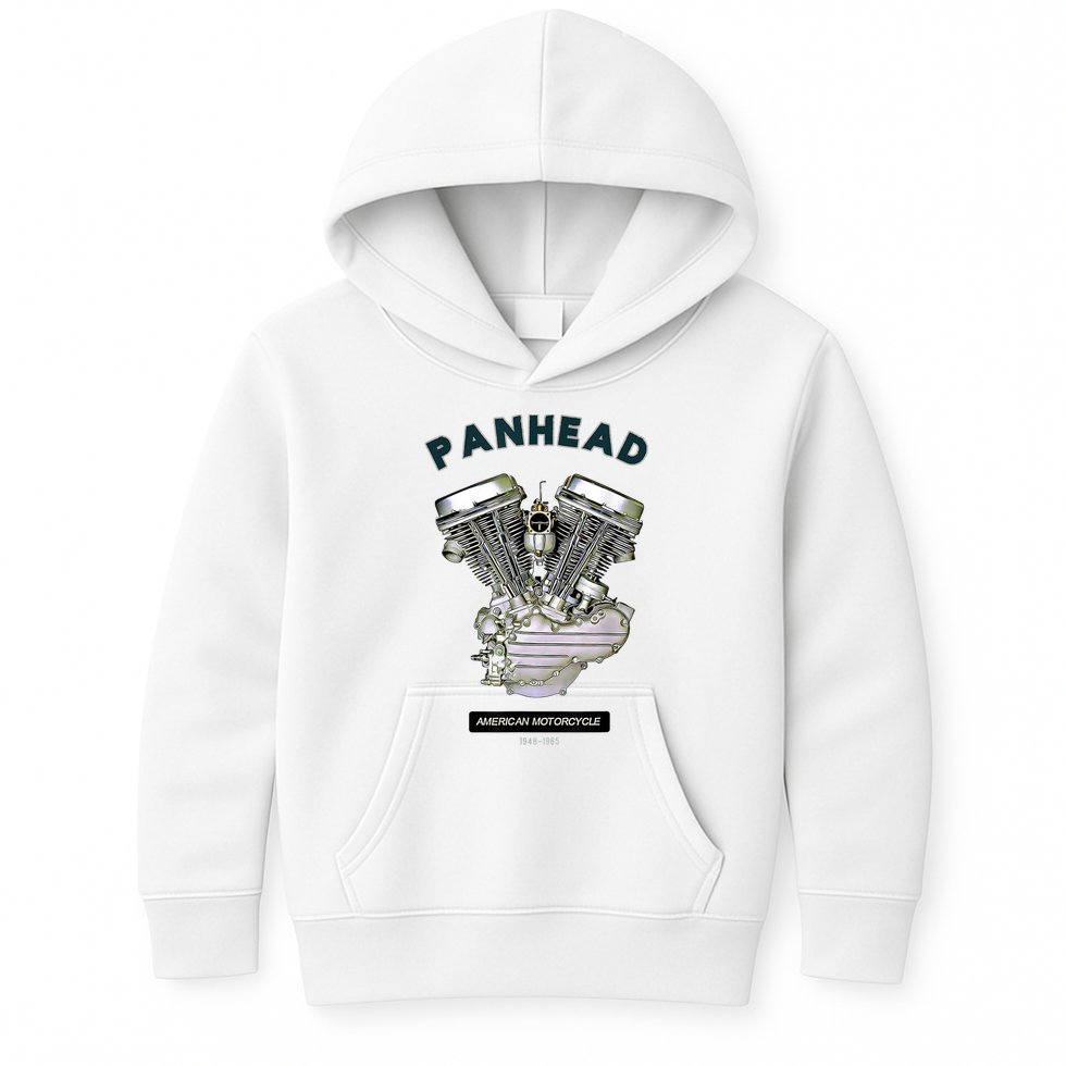 HD PanHead Retro VTwin Engine Motorcycle 48 65 Biker Gear Kids Hoodie