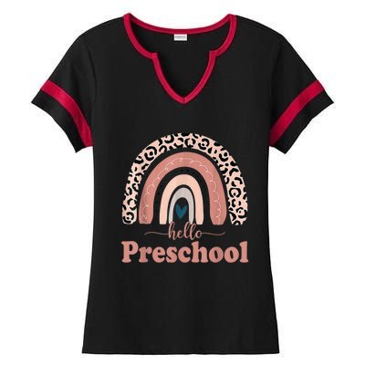 Hello Preschool Rainbow Teachers Kids Back To School Ladies Halftime Notch Neck Tee