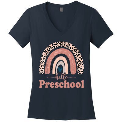 Hello Preschool Rainbow Teachers Kids Back To School Women's V-Neck T-Shirt