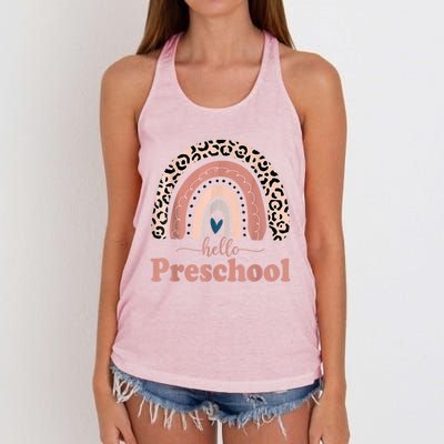 Hello Preschool Rainbow Teachers Kids Back To School Women's Knotted Racerback Tank