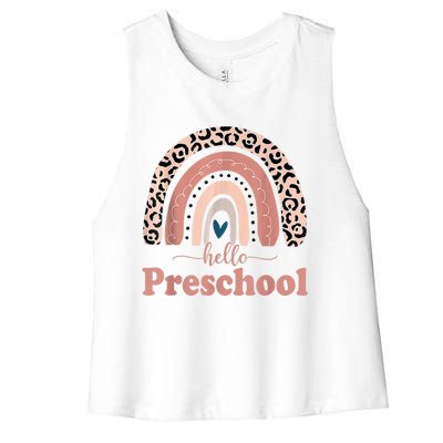 Hello Preschool Rainbow Teachers Kids Back To School Women's Racerback Cropped Tank