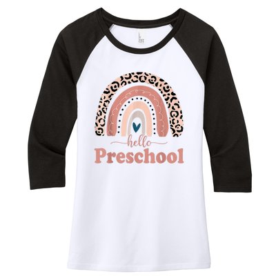 Hello Preschool Rainbow Teachers Kids Back To School Women's Tri-Blend 3/4-Sleeve Raglan Shirt