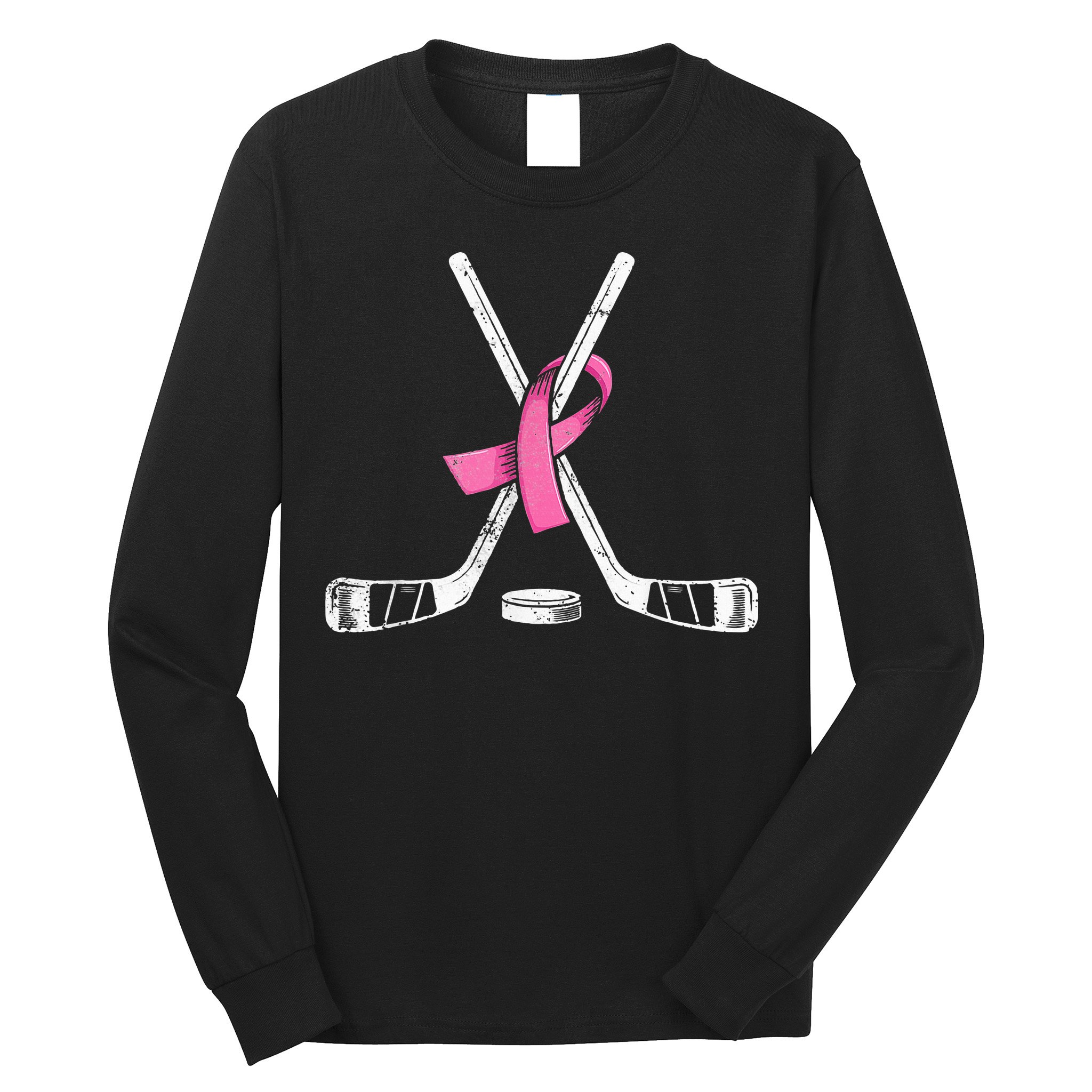 Hockey Pink Ribbon Breast Cancer Support for Sports Enthusiasts Long Sleeve Shirt