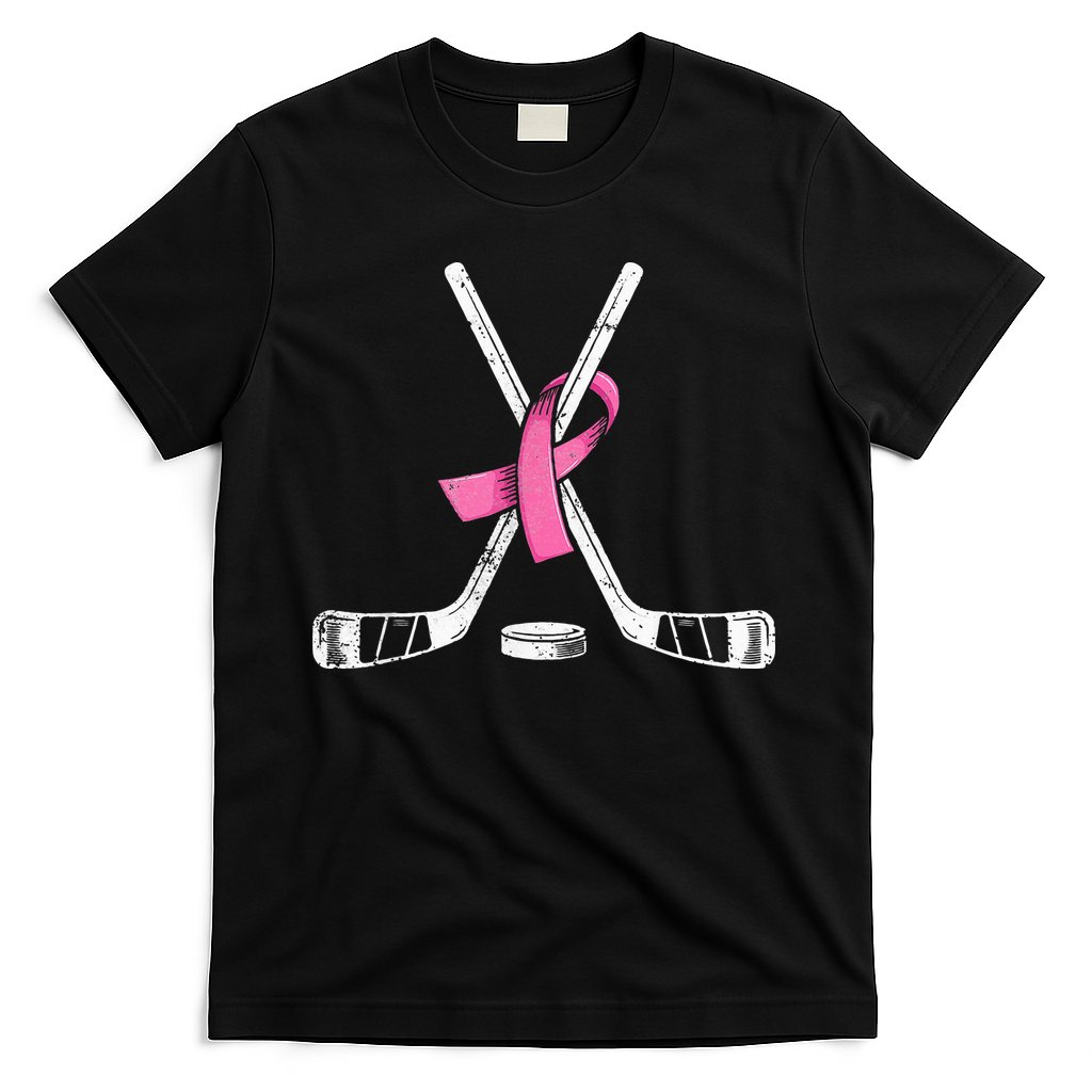 Hockey Pink Ribbon Breast Cancer Support for Sports Enthusiasts T-Shirt