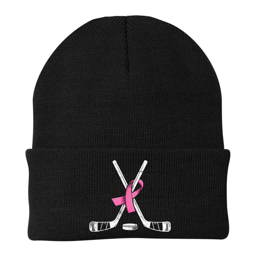 Hockey Pink Ribbon Breast Cancer Support for Sports Enthusiasts Beanie