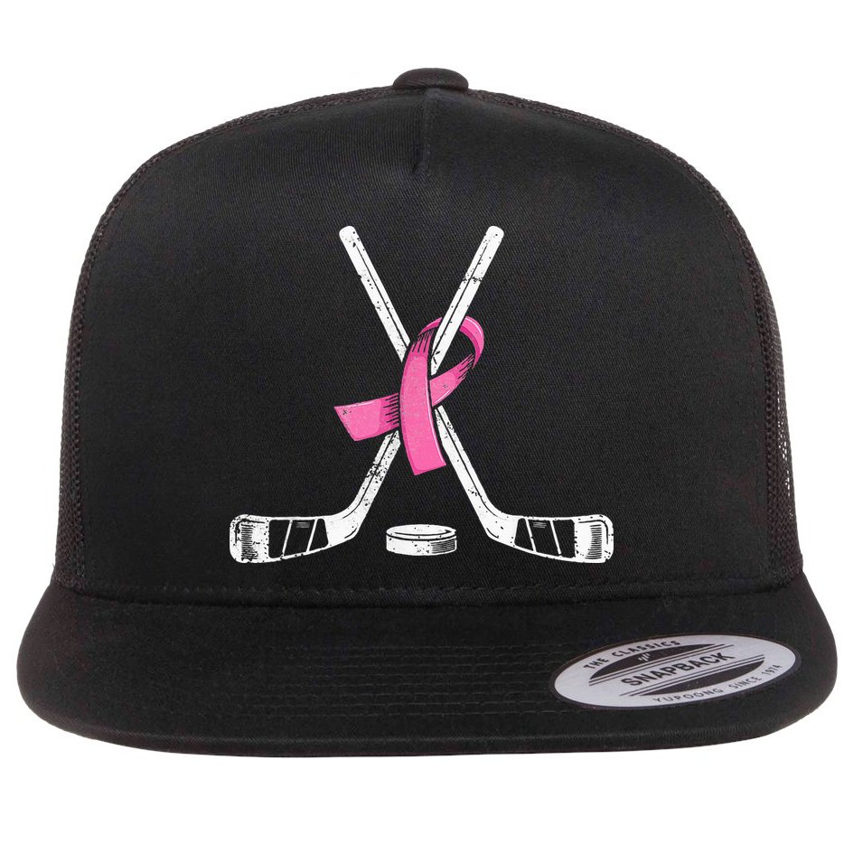 Hockey Pink Ribbon Breast Cancer Support for Sports Enthusiasts Flat Bill Trucker Hat