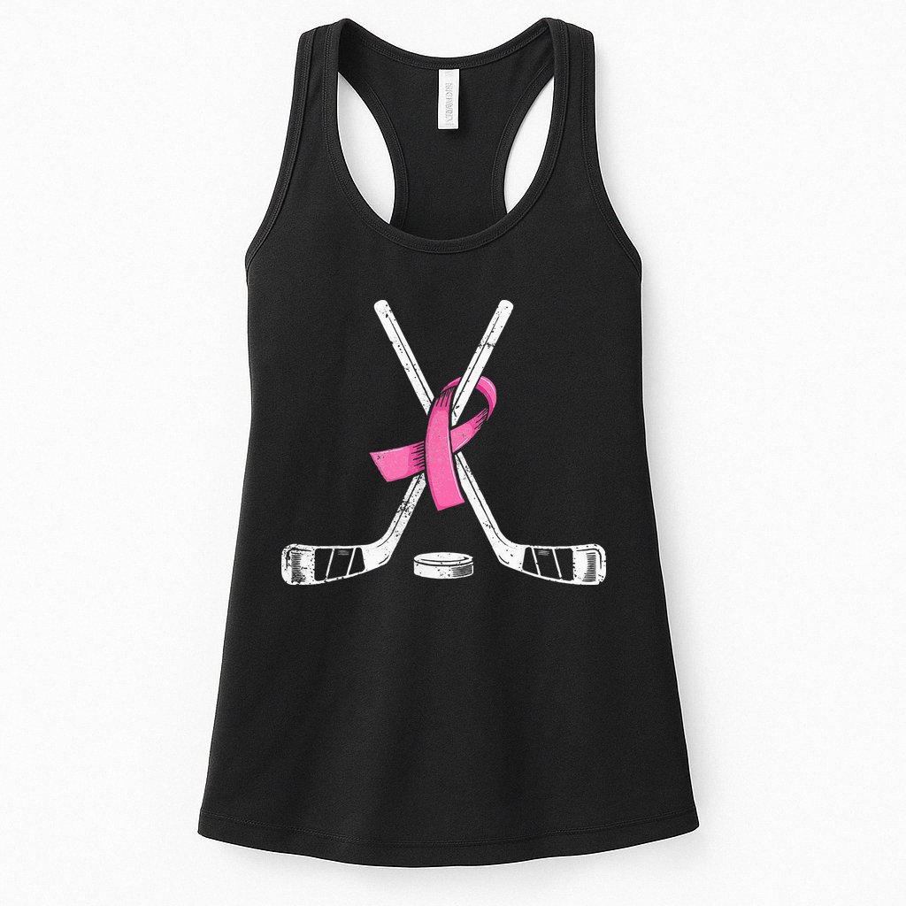 Hockey Pink Ribbon Breast Cancer Support for Sports Enthusiasts Womens Tank Top