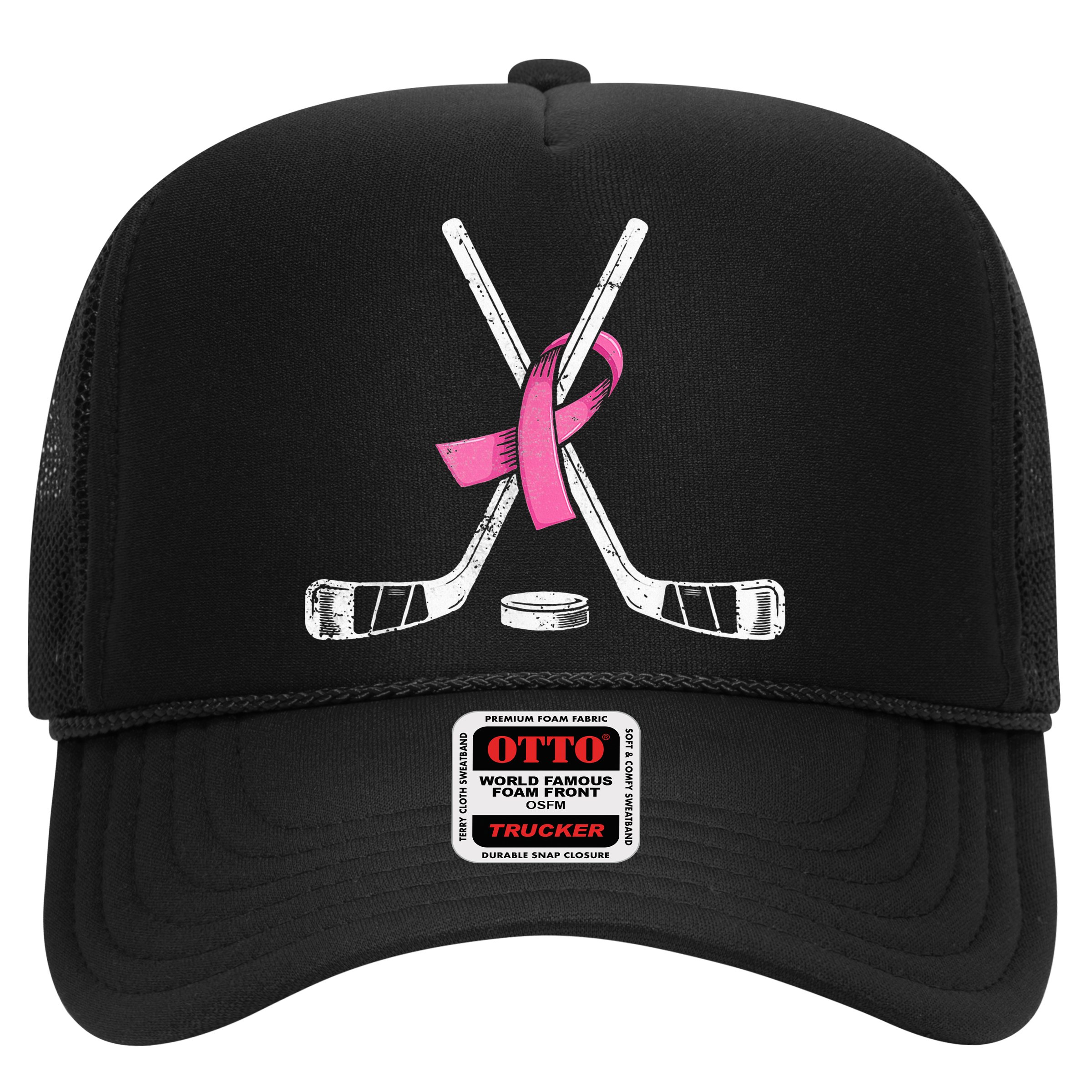 Hockey Pink Ribbon Breast Cancer Support for Sports Enthusiasts Hat