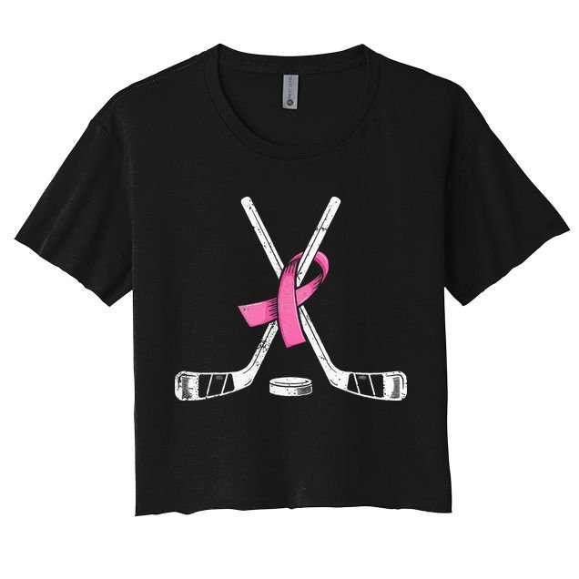 Hockey Pink Ribbon Breast Cancer Support for Sports Enthusiasts Women's Crop Top Tee