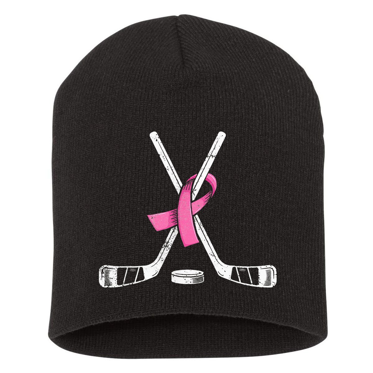 Hockey Pink Ribbon Breast Cancer Support for Sports Enthusiasts Short Acrylic Beanie