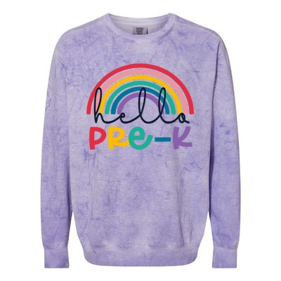 Hello Pre-K Rainbow Back To School Teacher Student Colorblast Crewneck Sweatshirt