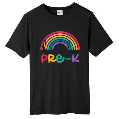 Hello Pre-K Rainbow Back To School Teacher Student Tall Fusion ChromaSoft Performance T-Shirt