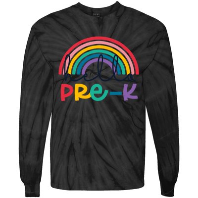 Hello Pre-K Rainbow Back To School Teacher Student Tie-Dye Long Sleeve Shirt