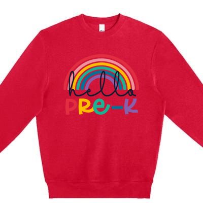 Hello Pre-K Rainbow Back To School Teacher Student Premium Crewneck Sweatshirt