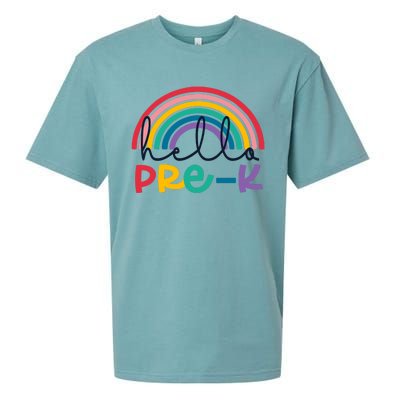 Hello Pre-K Rainbow Back To School Teacher Student Sueded Cloud Jersey T-Shirt