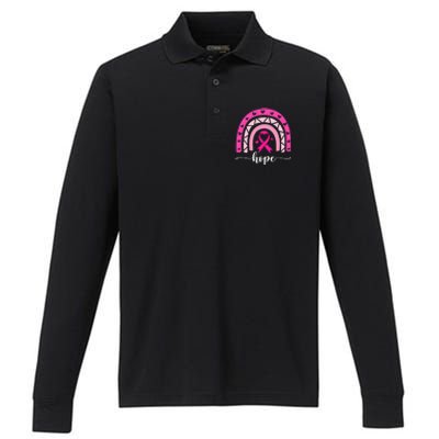 Hope Pink Ribbon Rainbow Breast Cancer Survivor Gift Performance Long Sleeve Polo