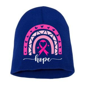 Hope Pink Ribbon Rainbow Breast Cancer Survivor Gift Short Acrylic Beanie