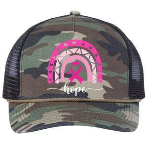 Hope Pink Ribbon Rainbow Breast Cancer Survivor Gift Retro Rope Trucker Hat Cap