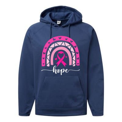 Hope Pink Ribbon Rainbow Breast Cancer Survivor Gift Performance Fleece Hoodie