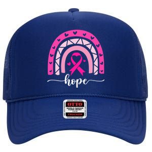 Hope Pink Ribbon Rainbow Breast Cancer Survivor Gift High Crown Mesh Back Trucker Hat