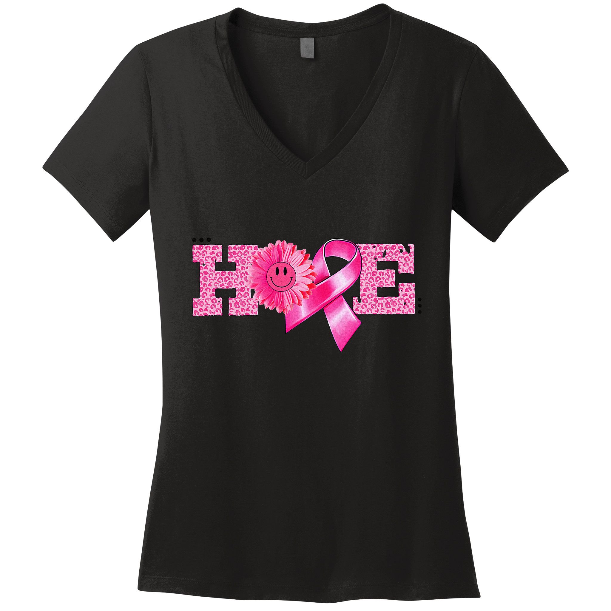 Hope Pin.K Ribbon Sunflower Breast Cancer Awareness Warrior Women's V-Neck T-Shirt