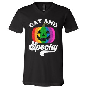 Halloween Pride Rainbow Jack O Lantern Gay And Spooky V-Neck T-Shirt