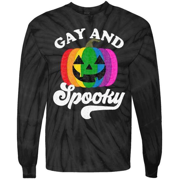 Halloween Pride Rainbow Jack O Lantern Gay And Spooky Tie-Dye Long Sleeve Shirt