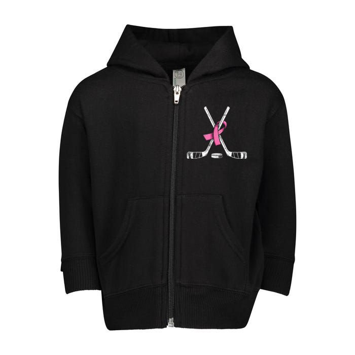 Hockey P.I.N.K Ribbon Breast Cancer Awareness Toddler Zip Fleece Hoodie