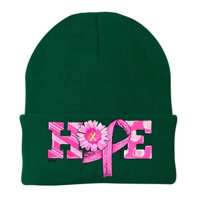 Hope Pink Ribbon Sunflower Breast Cancer Awareness Warrior Knit Cap Winter Beanie