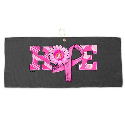 Hope Pink Ribbon Sunflower Breast Cancer Awareness Warrior Large Microfiber Waffle Golf Towel