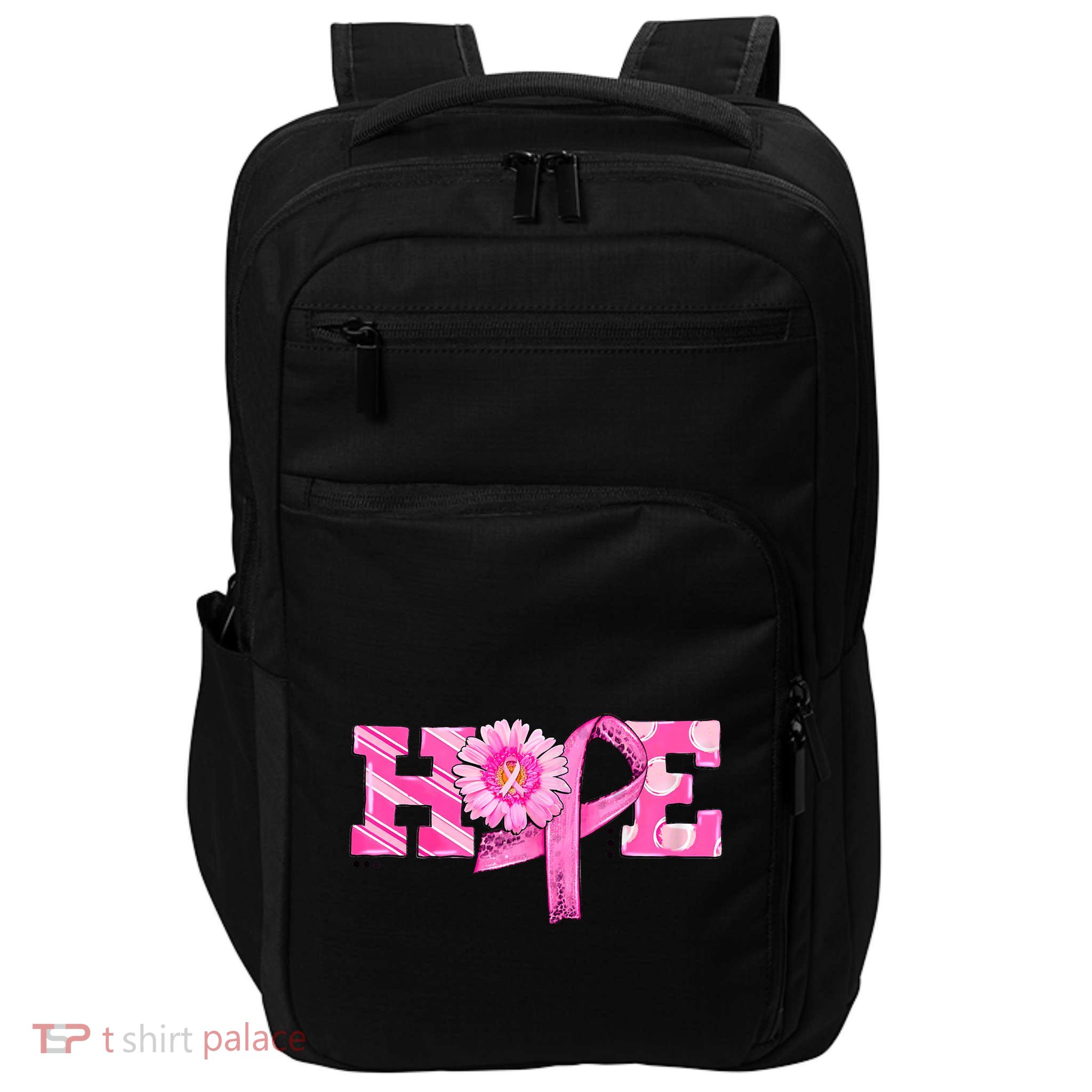 Hope Pink Ribbon Sunflower Breast Cancer Awareness Warrior Impact Tech Backpack