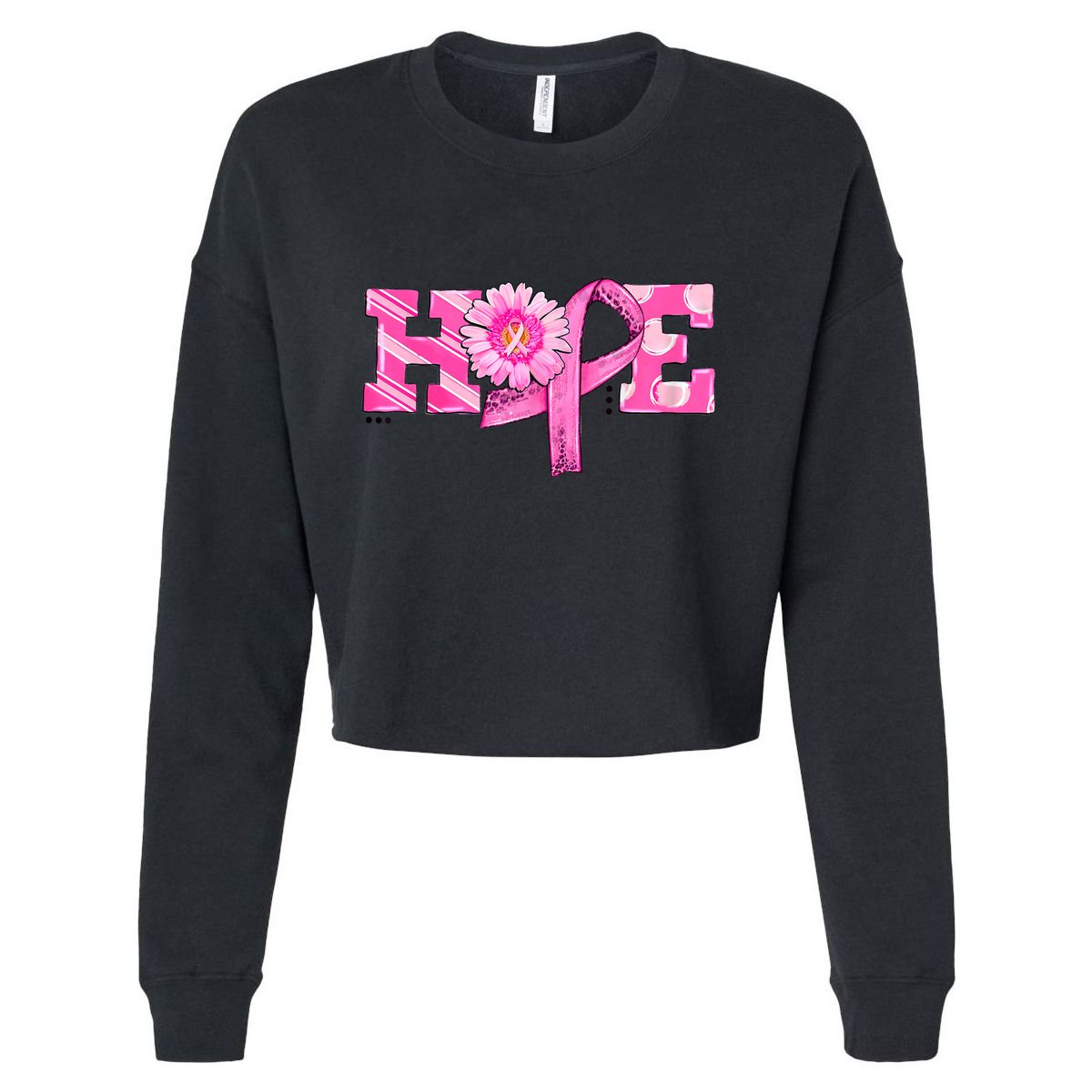 Hope Pink Ribbon Sunflower Breast Cancer Awareness Warrior Cropped Pullover Crew