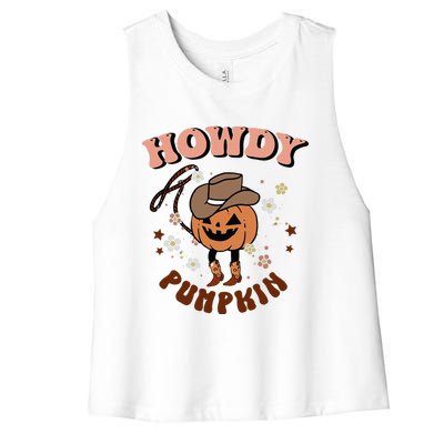 Howdy Pumpkin Rodeo Western Fall Southern Halloween Women's Racerback Cropped Tank