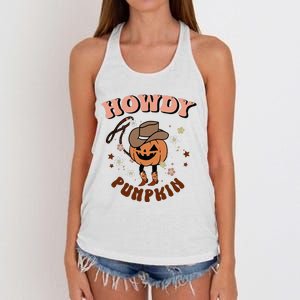 Howdy Pumpkin Rodeo Western Fall Southern Halloween Women's Knotted Racerback Tank