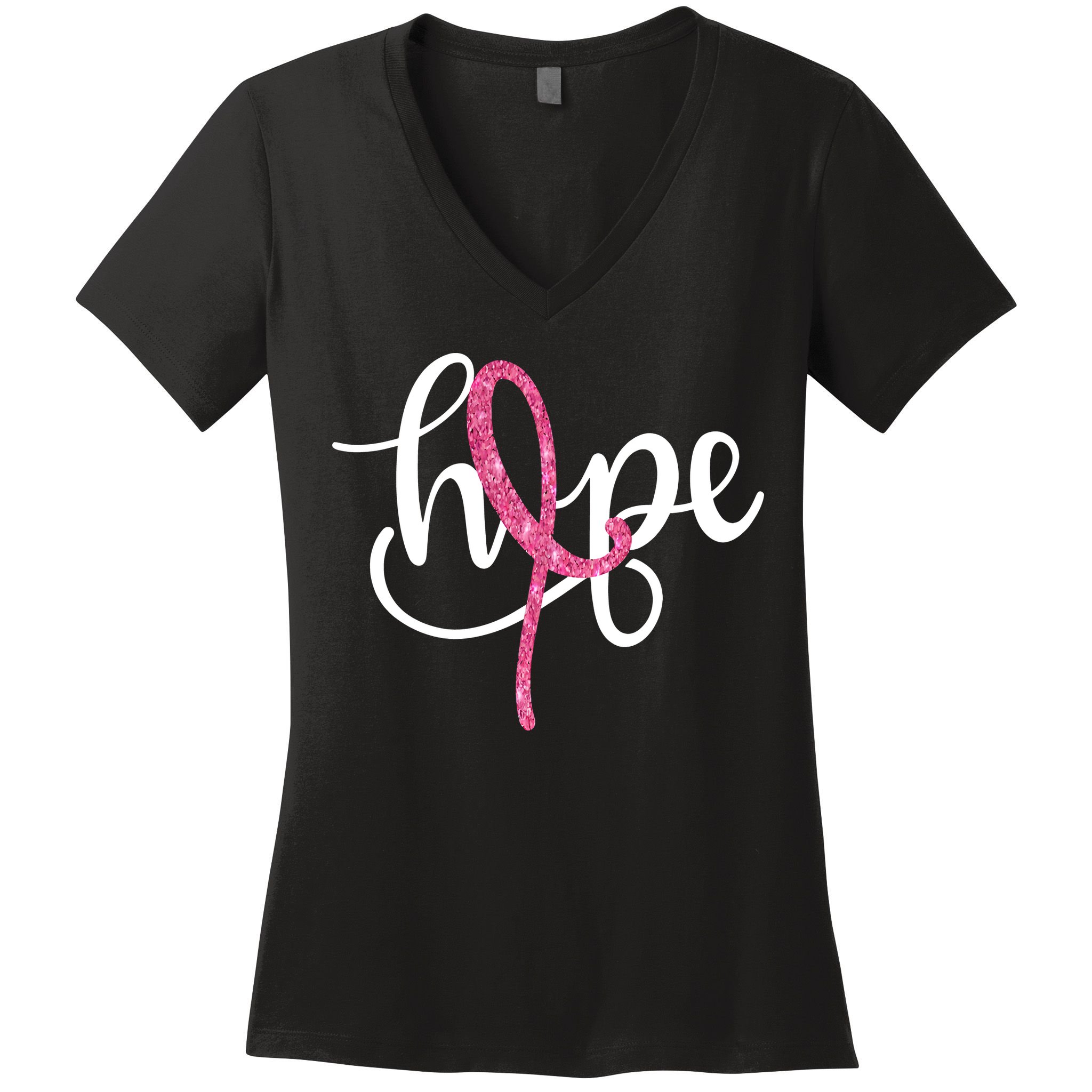 Hope Pink Ribbon Breast Cancer Awareness Month Women's V-Neck T-Shirt