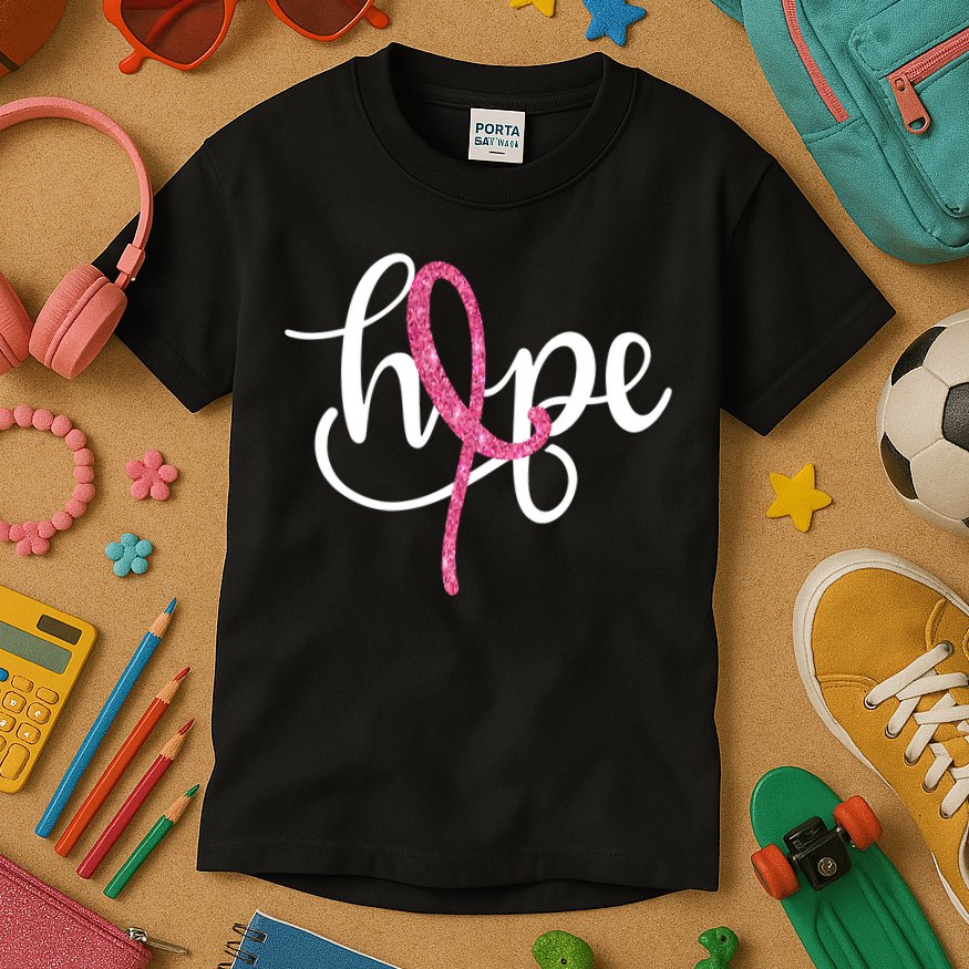 Hope Pink Ribbon Breast Cancer Awareness Month Kids T-Shirt