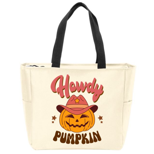 Howdy Pumpkin Retro Cute Halloween Zip Tote Bag