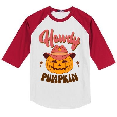 Howdy Pumpkin Retro Cute Halloween Kids Colorblock Raglan Jersey