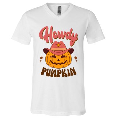 Howdy Pumpkin Retro Cute Halloween V-Neck T-Shirt