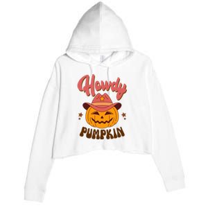 Howdy Pumpkin Retro Cute Halloween Crop Fleece Hoodie