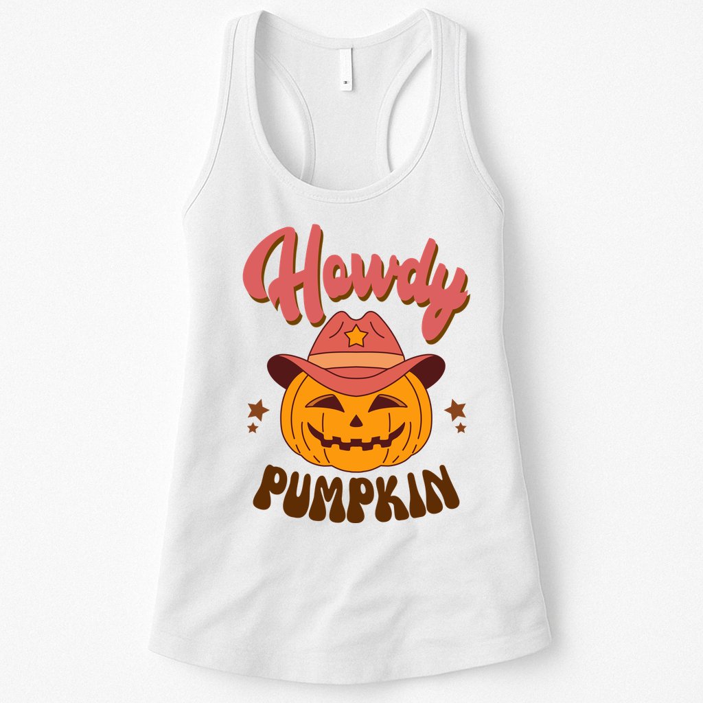 Howdy Pumpkin Retro Cute Halloween Womens Tank Top
