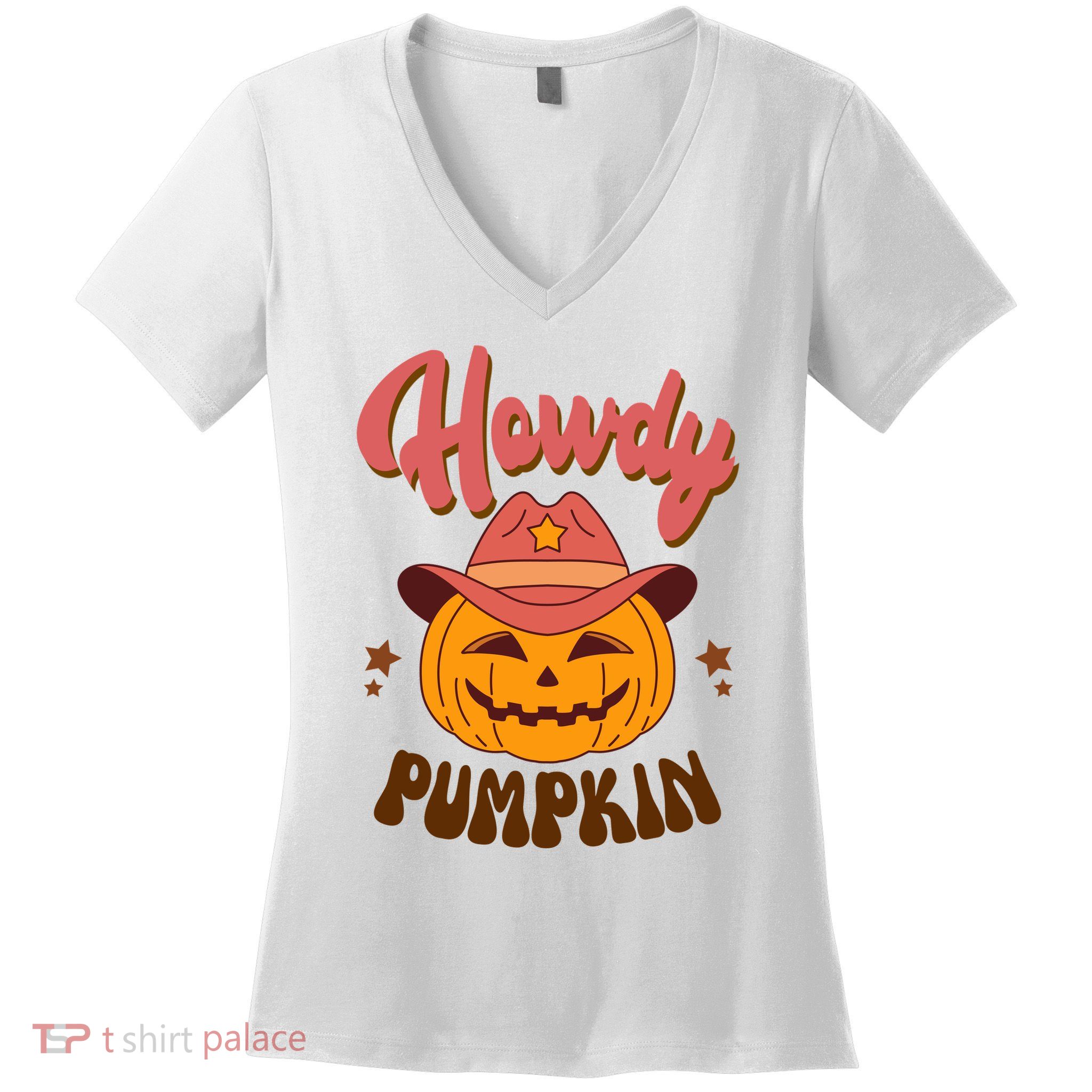 Howdy Pumpkin Retro Cute Halloween Women's V-Neck T-Shirt