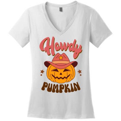 Howdy Pumpkin Retro Cute Halloween Women's V-Neck T-Shirt