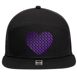 Heart Purple Ribbon Pancreatic Cancer Awareness Graphic Funny Gift 7 Panel Mesh Trucker Snapback Hat