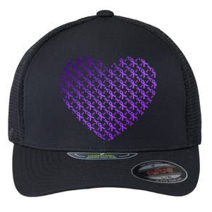 Heart Purple Ribbon Pancreatic Cancer Awareness Graphic Funny Gift Flexfit Unipanel Trucker Cap